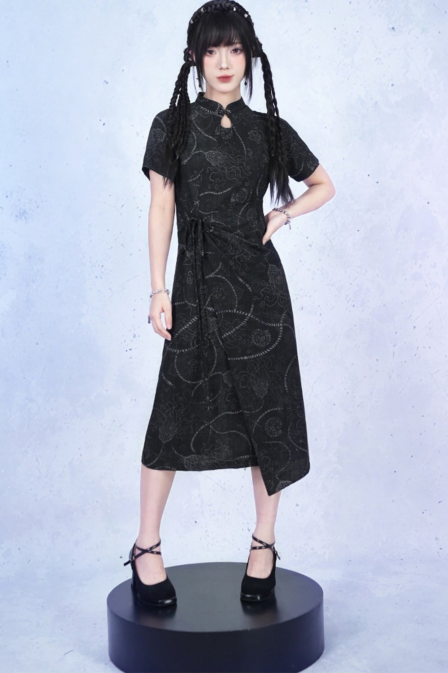 Deep Sea Print Qipao Dress