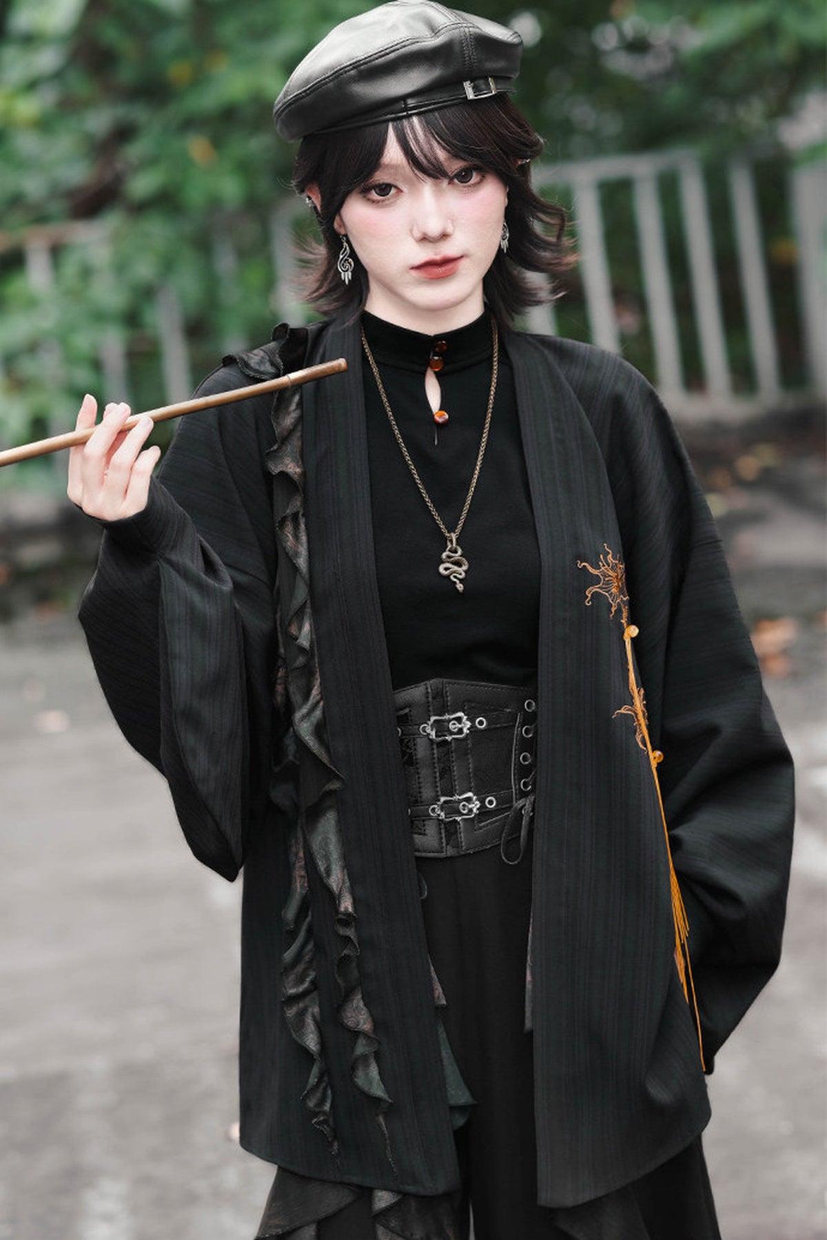 Loose Black Lace Trim Embroidery Tassel Cardigan