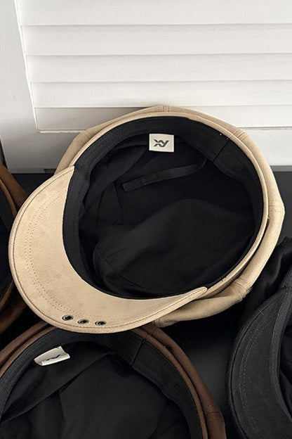 Cat ear studded suede newsboy cap