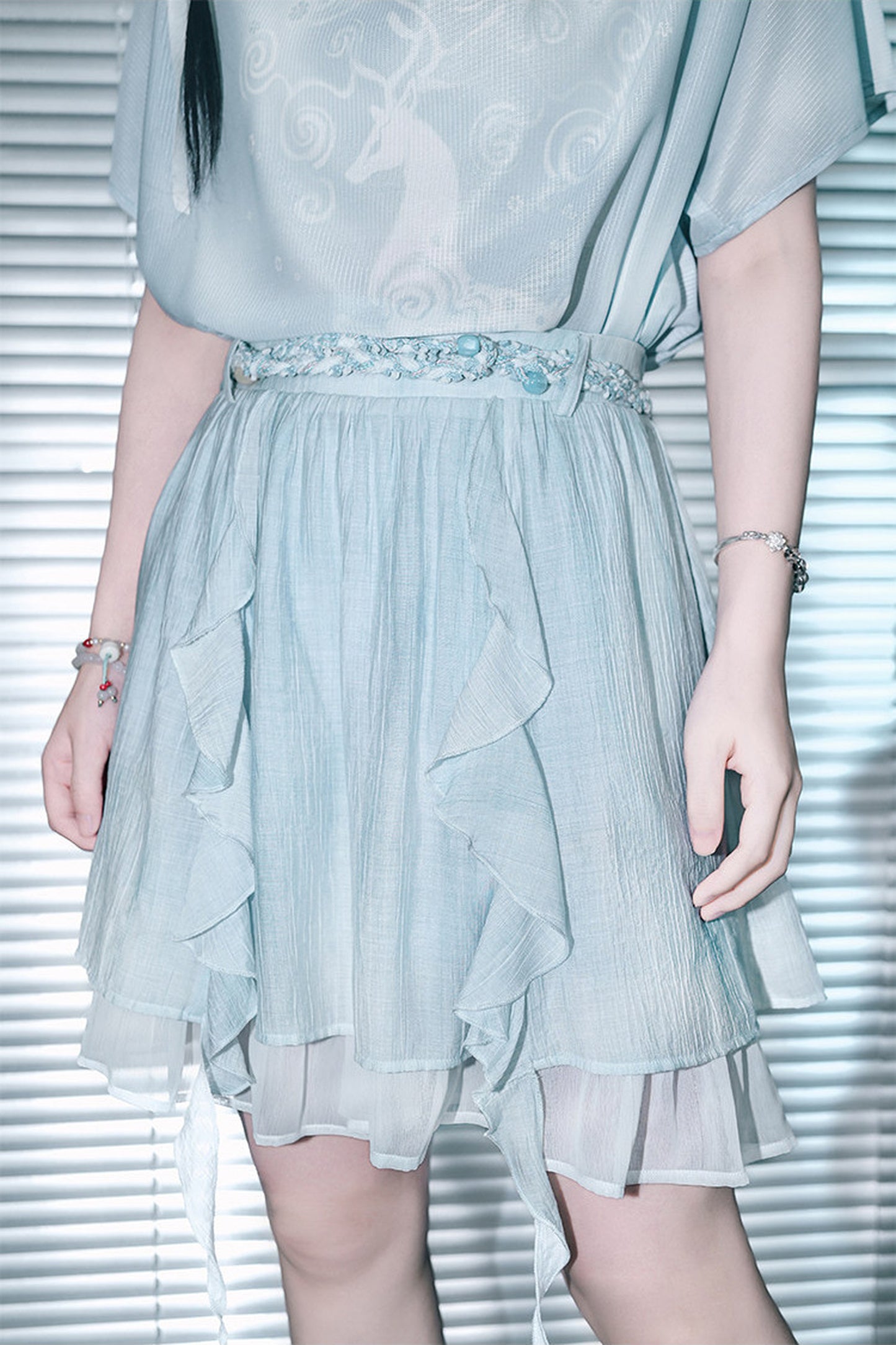 Chiffon-Set im China-Stil mit Hirsch-Print
