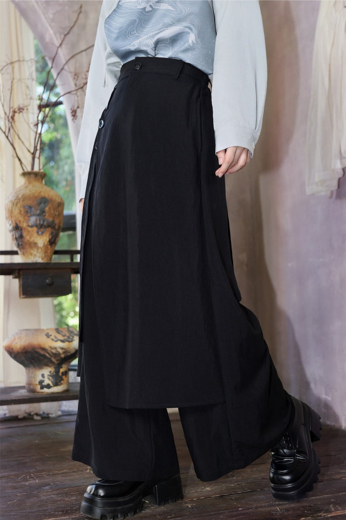Drapey Multi-Panel Two-Way Wear Wide-Leg Pants