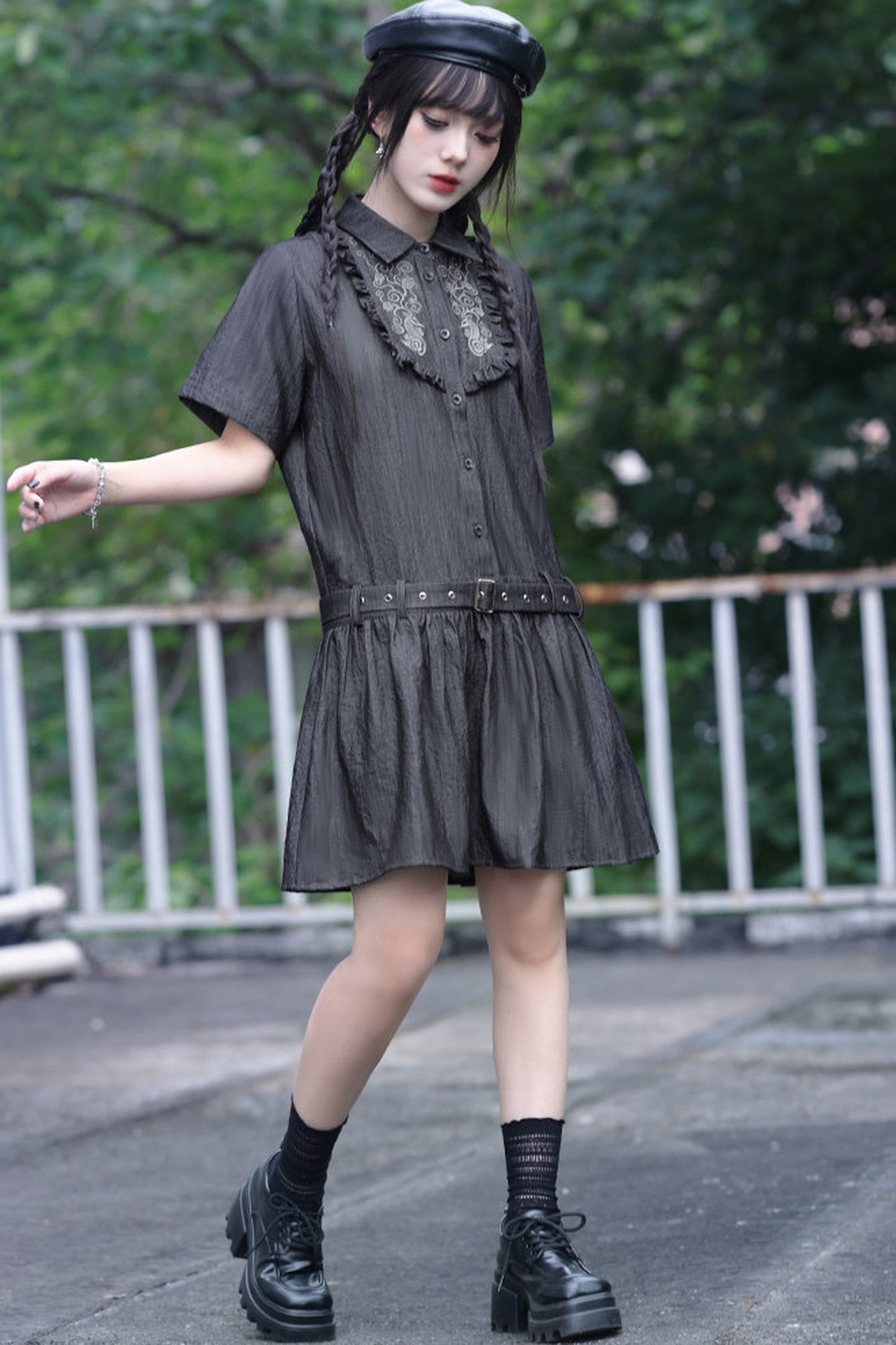 Vintage-Retro-Rüschen-Hemdkleid