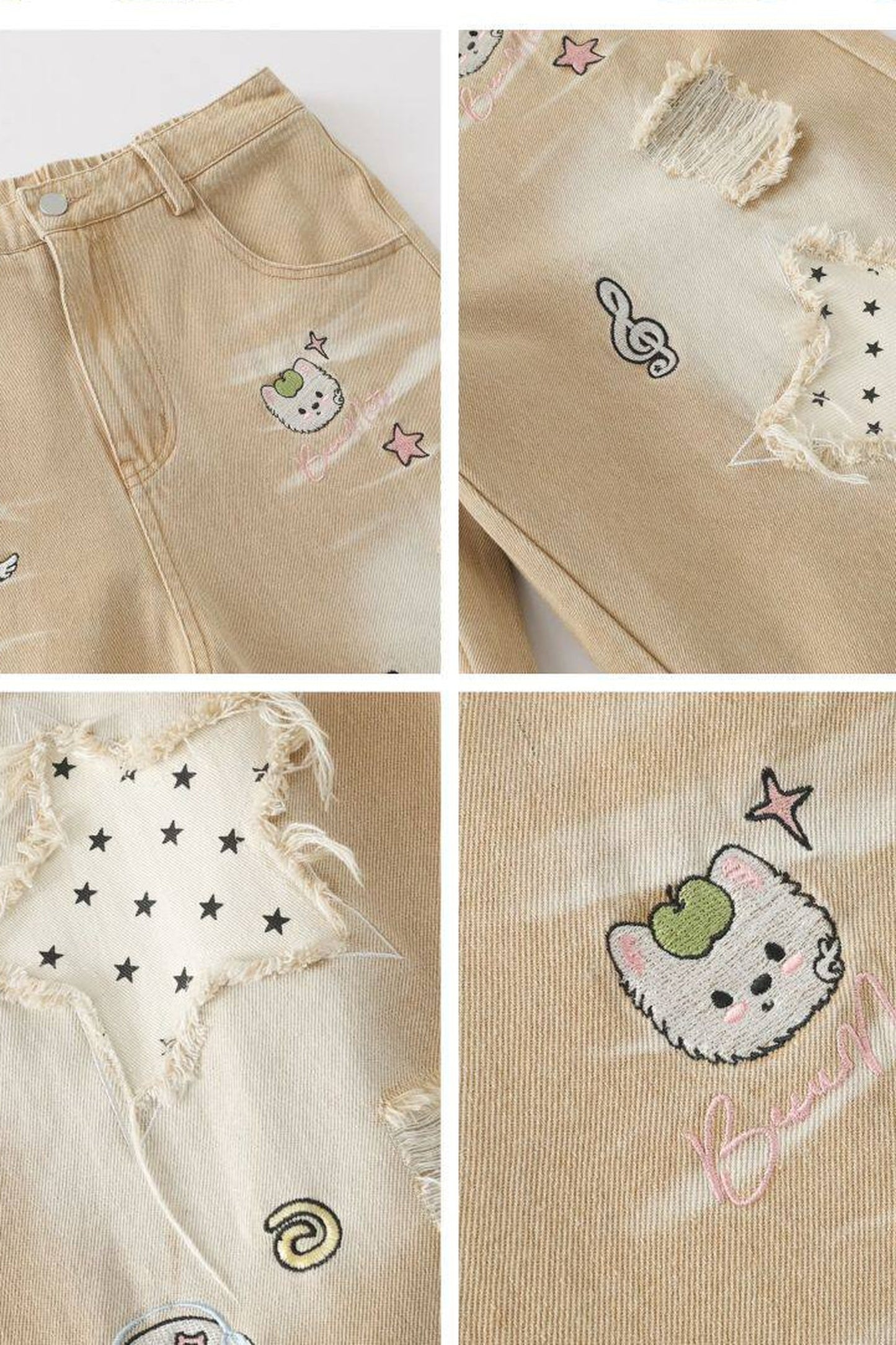 Dreamy-Cute Musical Note and Star Denim Shorts