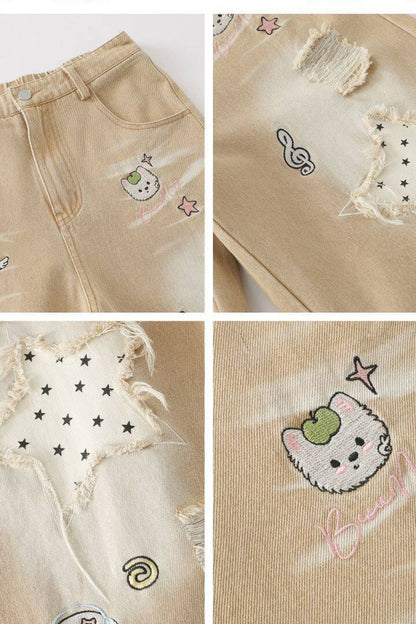Dreamy-Cute Musical Note and Star Denim Shorts