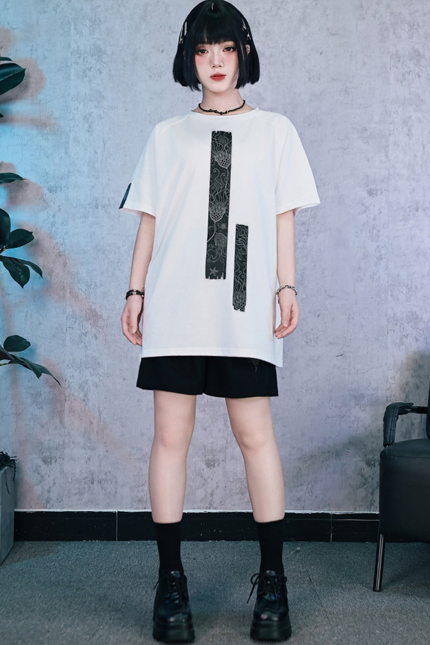 深海モチーフモノトーンオーバーTシャツ