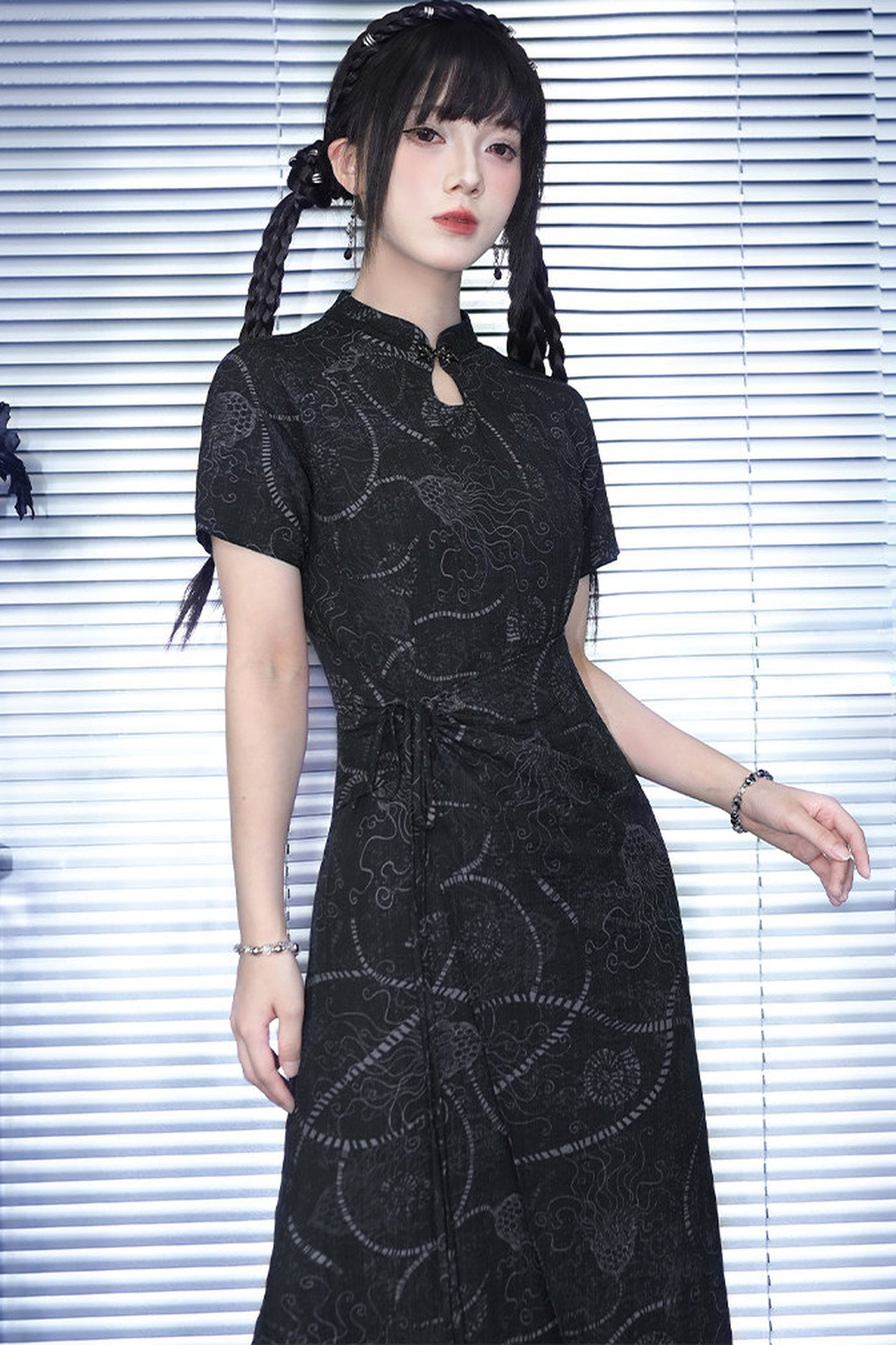 Deep Sea Print Qipao Dress
