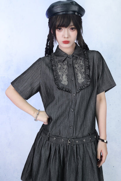Vintage-Retro-Rüschen-Hemdkleid