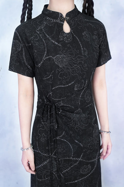 Deep Sea Print Qipao Dress