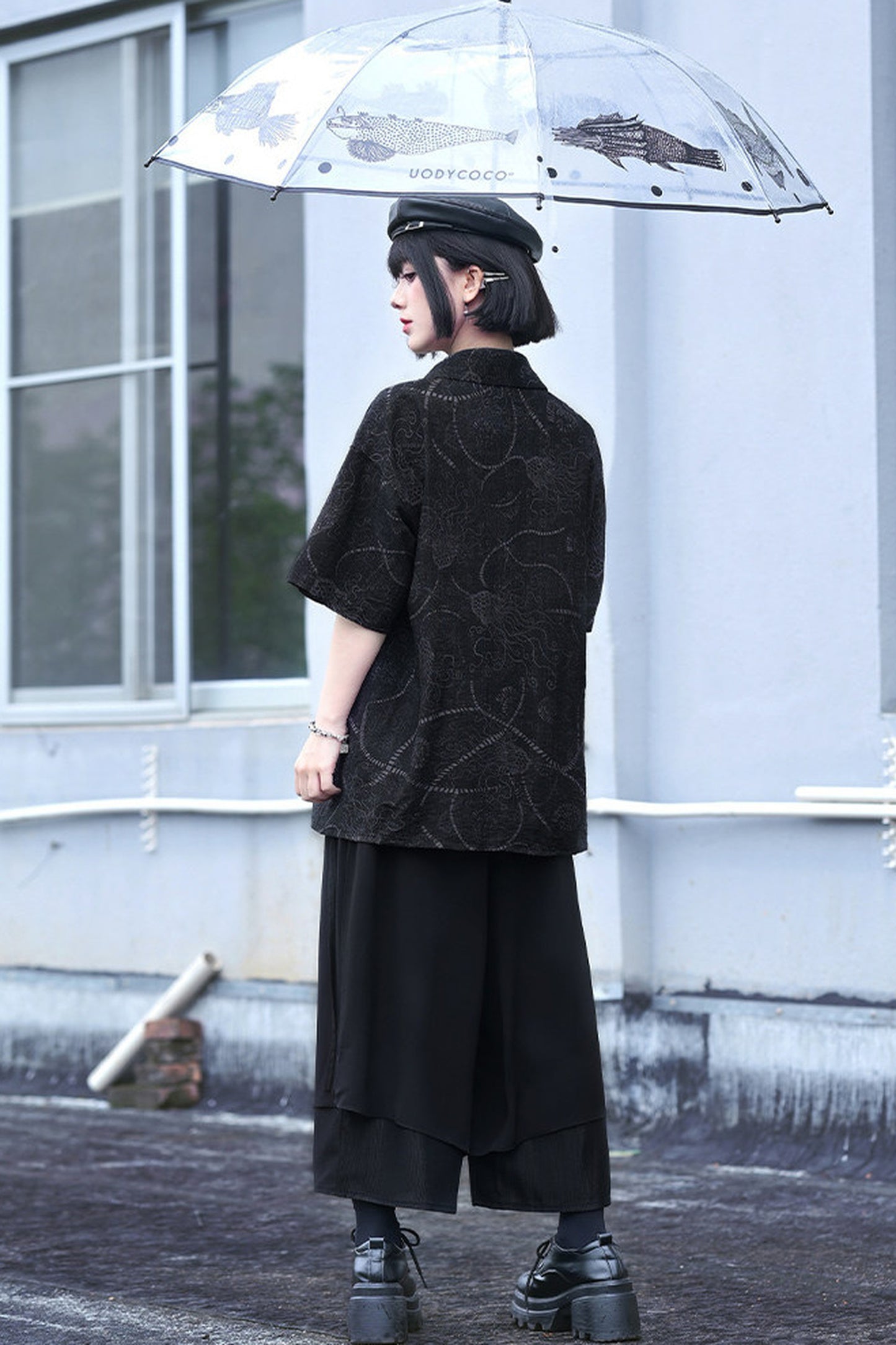 深海クラゲプリントチャイナシャツ