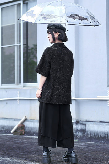 深海クラゲプリントチャイナシャツ