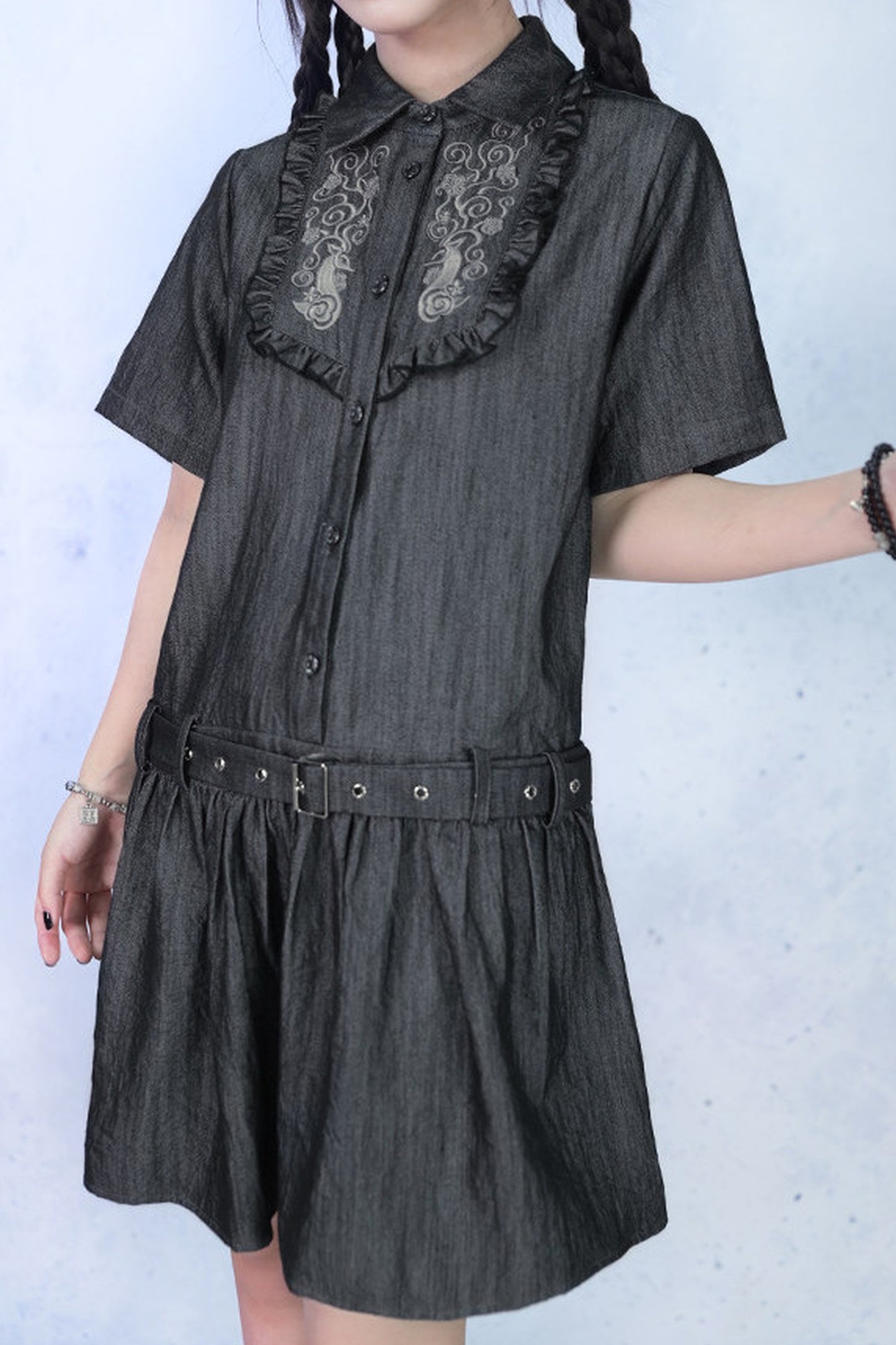 Vintage-Retro-Rüschen-Hemdkleid