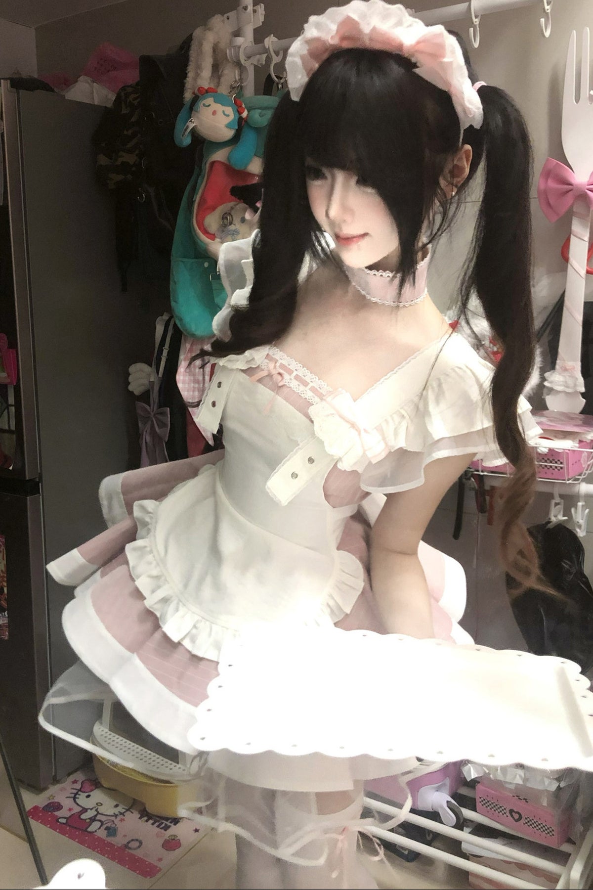 Striped Layered-Look Maid Dress