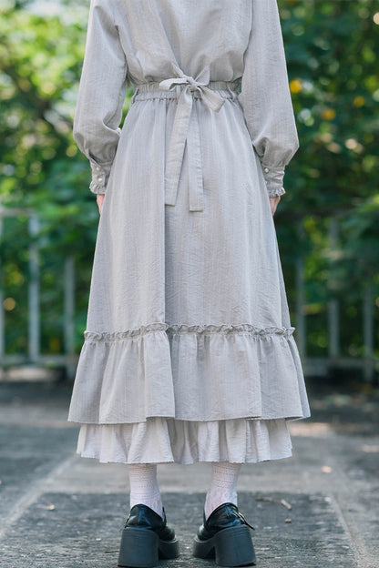 Deer Smoke Slanted Placket Shirt and Double Layer Skirt Set-Up