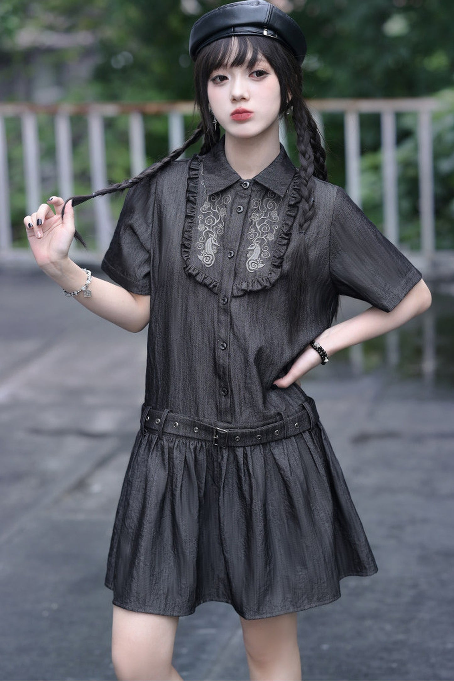 Vintage-Retro-Rüschen-Hemdkleid
