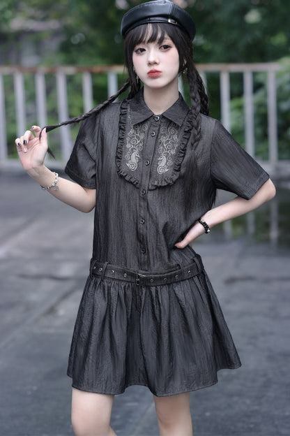 Vintage-Retro-Rüschen-Hemdkleid