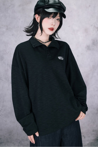 Whale Fall Oversize-Langarm-Oberteil mit hohem Kragen