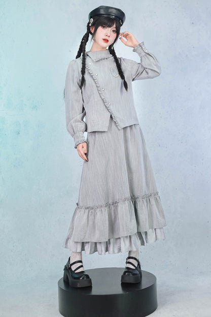 Deer Smoke Slanted Placket Shirt and Double Layer Skirt Set-Up
