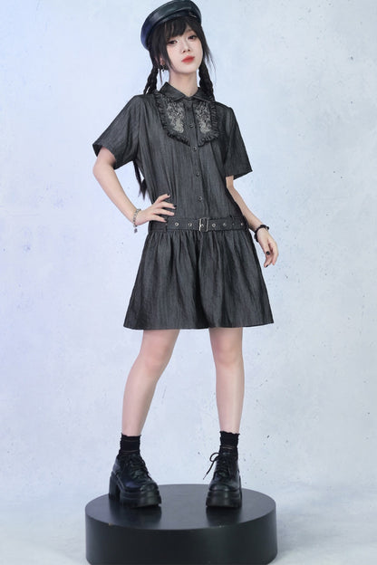 Vintage-Retro-Rüschen-Hemdkleid