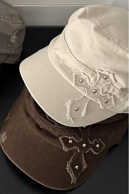 American Retro Distressed Cross-Studded Baseball Cap