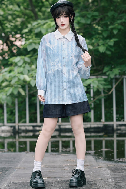 鹿刺繍リボンデニムショートパンツ