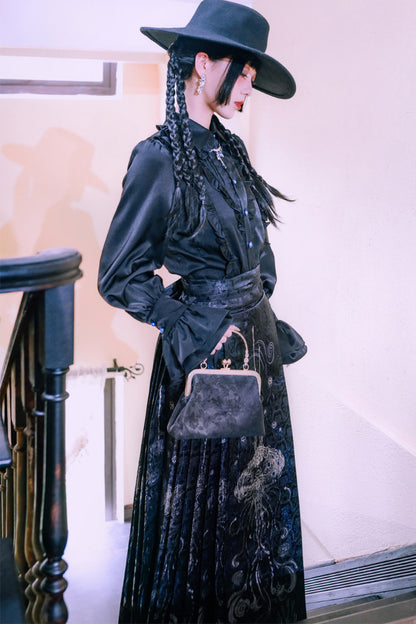 Blue Tears Patchwork Lace Lantern Sleeve Shirt