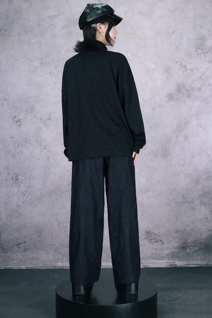 Whale Fall Oversize-Langarm-Oberteil mit hohem Kragen