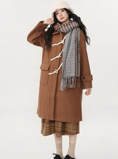 Strap retro high-end mid-length wool coat