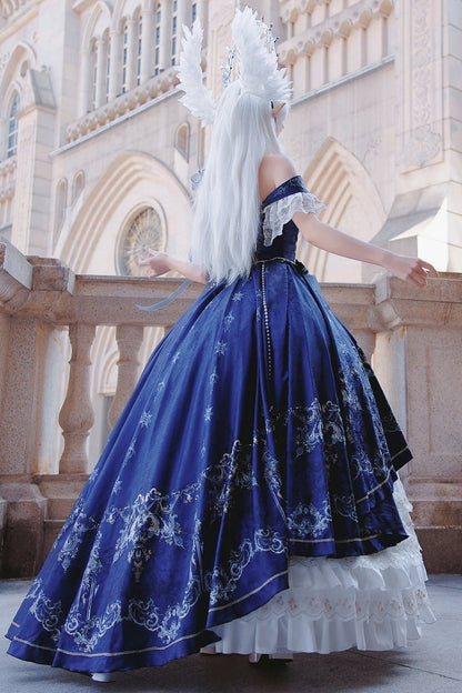 【5月3日予約締切】ダークブルーホワイトコルセットレースリボンロリータJKSプリンセスドレス＋コンプリートセット