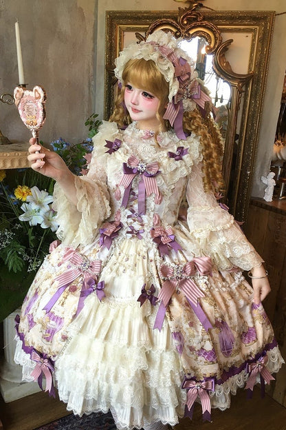【6月16日予約締切】アンティークジェムストーンパヒュームプリンセスロリータリボンレースJKSドレス＋ゴージャスドレスセット