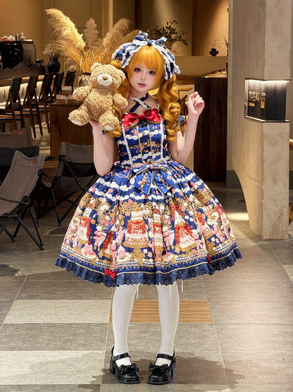 【4月26日予約締切】レトロロマンスイートロリータリボンケーキプリントホルターネックドレス