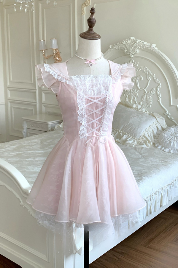 Lace-up Ribbon Flying Sleeve Dress