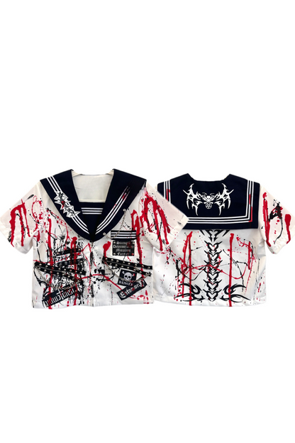 サブカルチャースクールセーラーパンクトップス+プリーツスカート