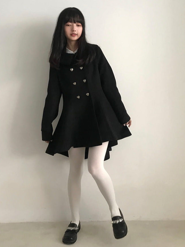 Metal Heart Black Wool Witchtail Coat