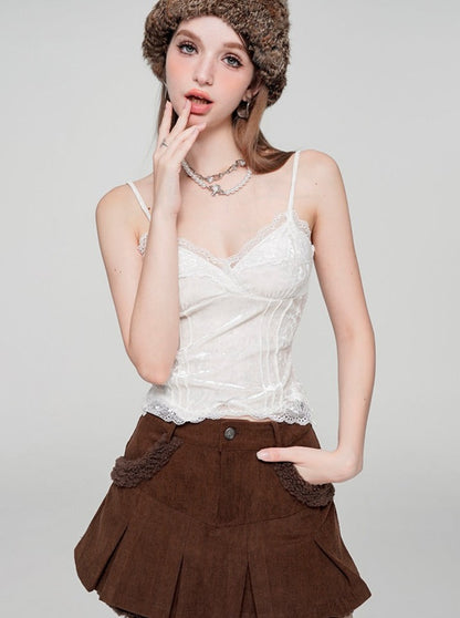 Brown Corduroy Fur Skirt