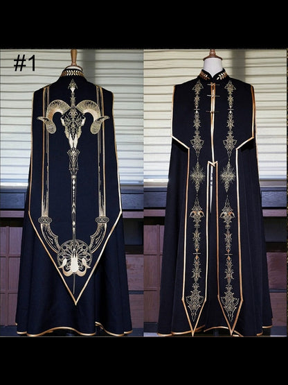 [Reservierungsschluss 13. September] Schwarz-goldener Gothic-Prinzen-Cape-Mantel mit königlicher Stickerei – 2 Stoffoptionen