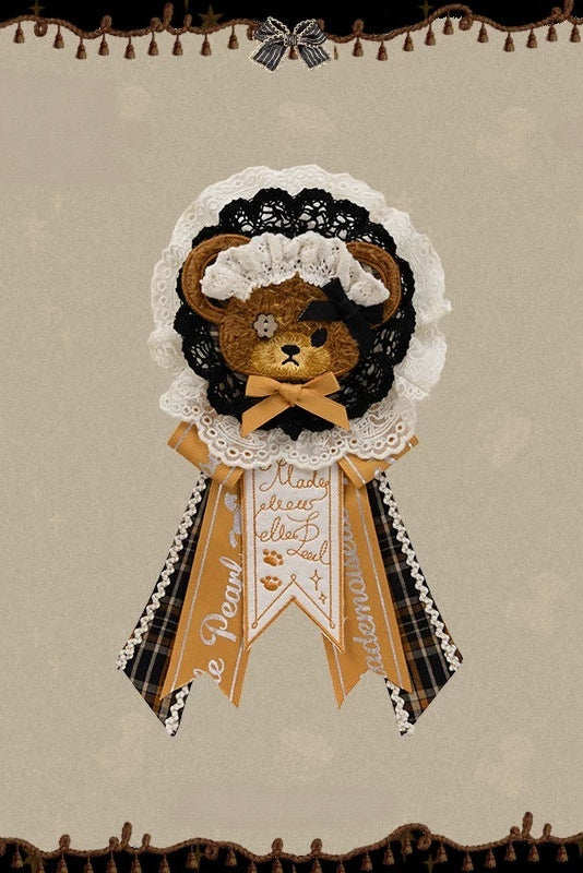 【9月8日予約締切】Vintage Teddy Bear Classic Lolita Series Accessories（Black Hat With Ribbon Train / Mini Hat &amp; Bear Ear KC With Ribbon Decoration / Bear Ear Bonnet / Brown Bear Brooch / Bear Embroidered Brooch）