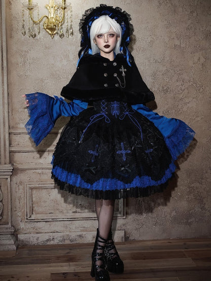 Black Mist Banquet Gothic Cross Rose Bonnet + Veil + Brooch