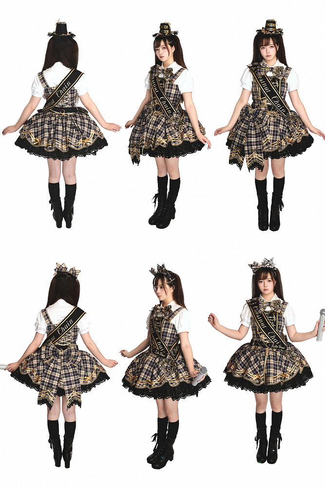【7月18日予約締切】ブルー/レッド/グリーンアイドルロリータシリーズパフスリーブシャツ＋スカート