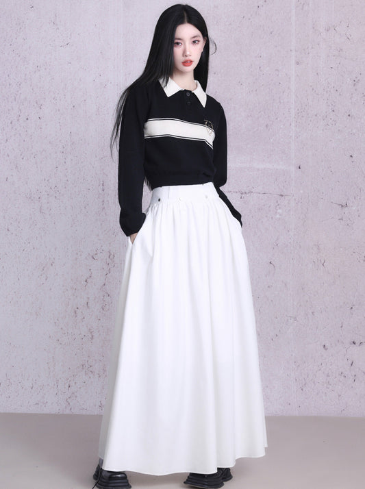 Fragile Store American College Style Sweater + Long Flared Skirt