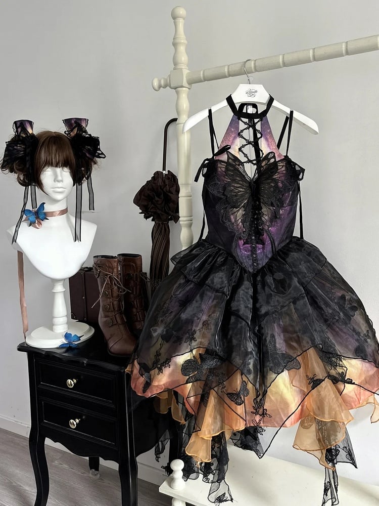 【12月16日予約締切】withered leaf butterfly1.0ゴシックホルターネックバタフライアシメチュールドレス