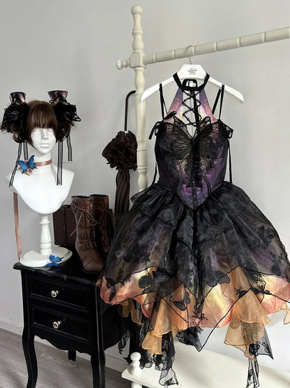 【12月16日予約締切】withered leaf butterfly1.0ゴシックホルターネックバタフライアシメチュールドレス