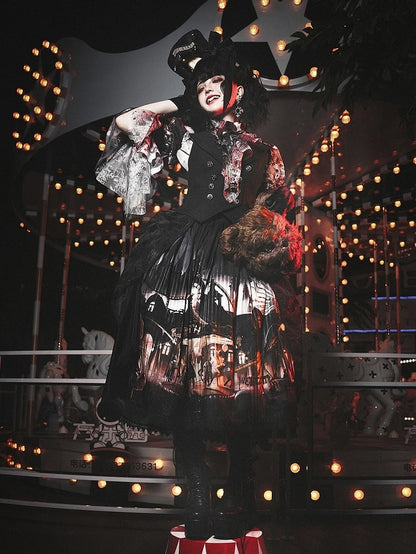 【12月10日予約締切】Bloodstainedプリントフリルスタンドカラー姫袖シャツ