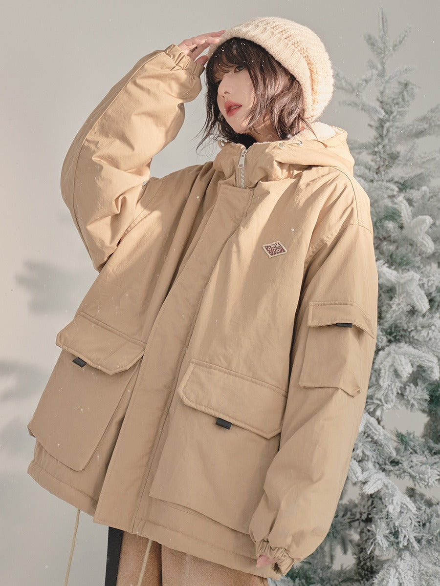 Hoodie Loose Boa Liner Cotton Jacket Coat