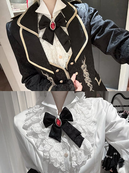 [Précommande jusqu'au 8 mai] Mini-chapeau + broche noeud ornée de bijoux de la collection Prince gothique noir/rouge