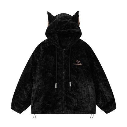 Plush Ear Hooded Warm Jacket