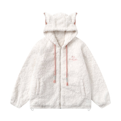 Plush Ear Hooded Warm Jacket