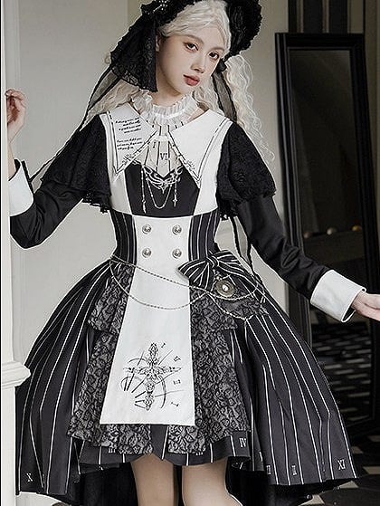 【2月26日予約締切】ゴシックエンブロイダリーストライプ懐中時計シスタードレスフルセット＋ヘッドドレス