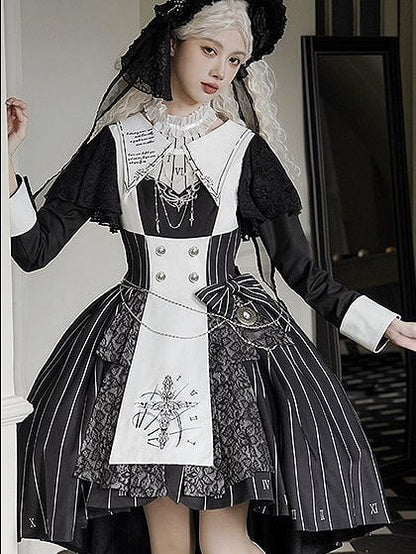 【2月26日予約締切】ゴシックエンブロイダリーストライプ懐中時計シスタードレスフルセット＋ヘッドドレス