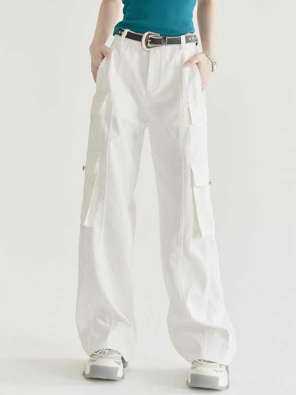 ソリッドカラーストレートルーズカジュアルパンツ