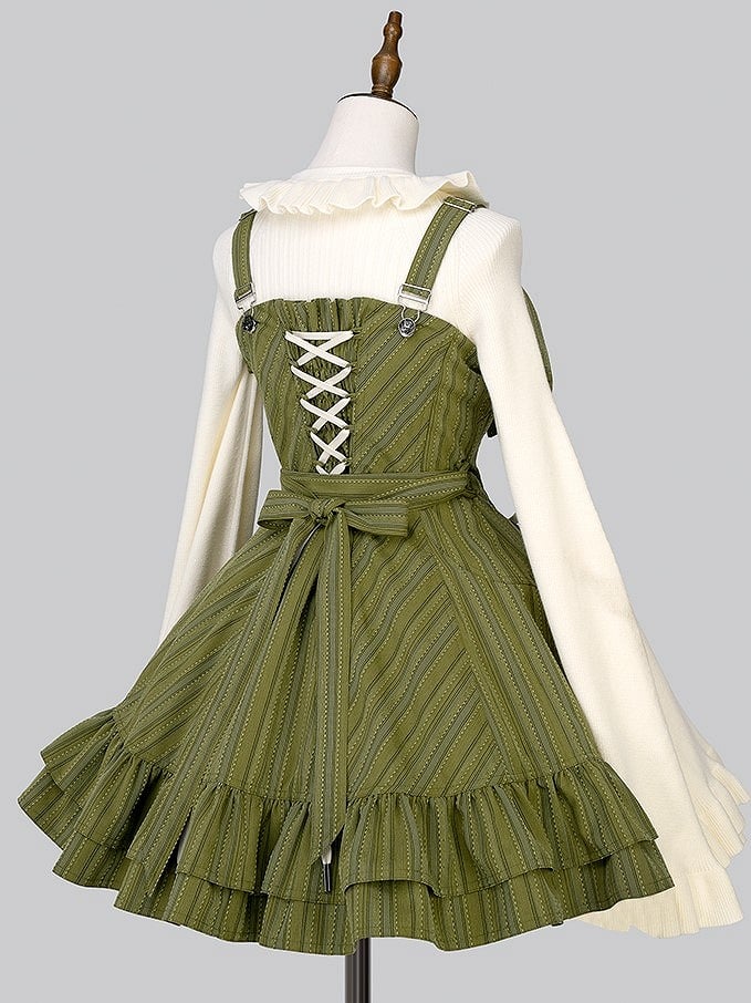 【12月26日予約締切】ゴシックロリータダークカラーストライプリボンサスドレス